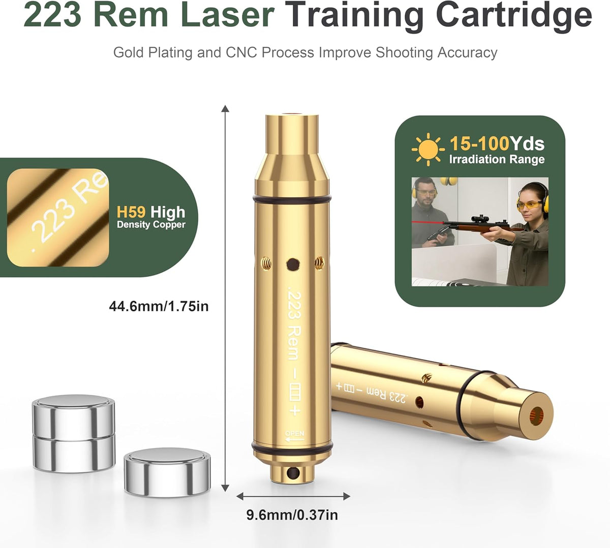 223Rem Laser Training Cartridge - Enhance Dry Fire Practice with 3 Battery Sets for Shooting Training