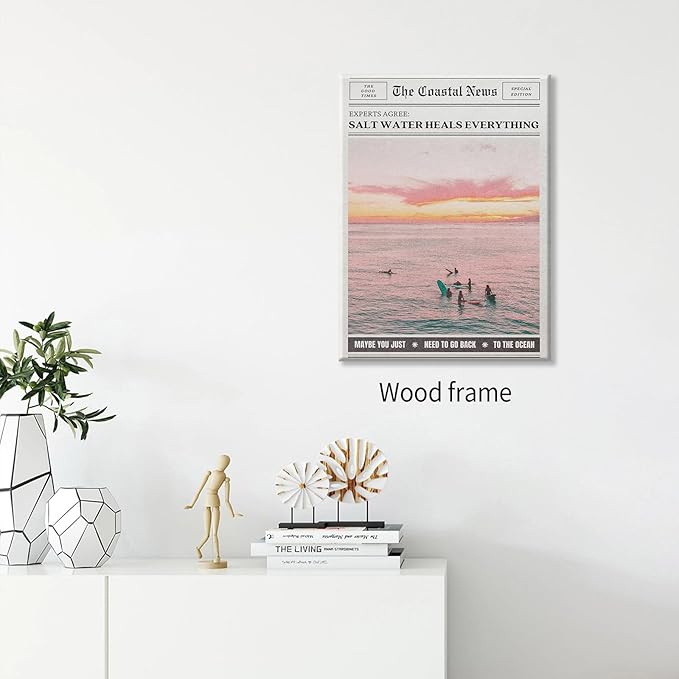 Pink Beach Newspaper Posters Vintage Fashion Coastal Girl Surf Wall Art 08x10
