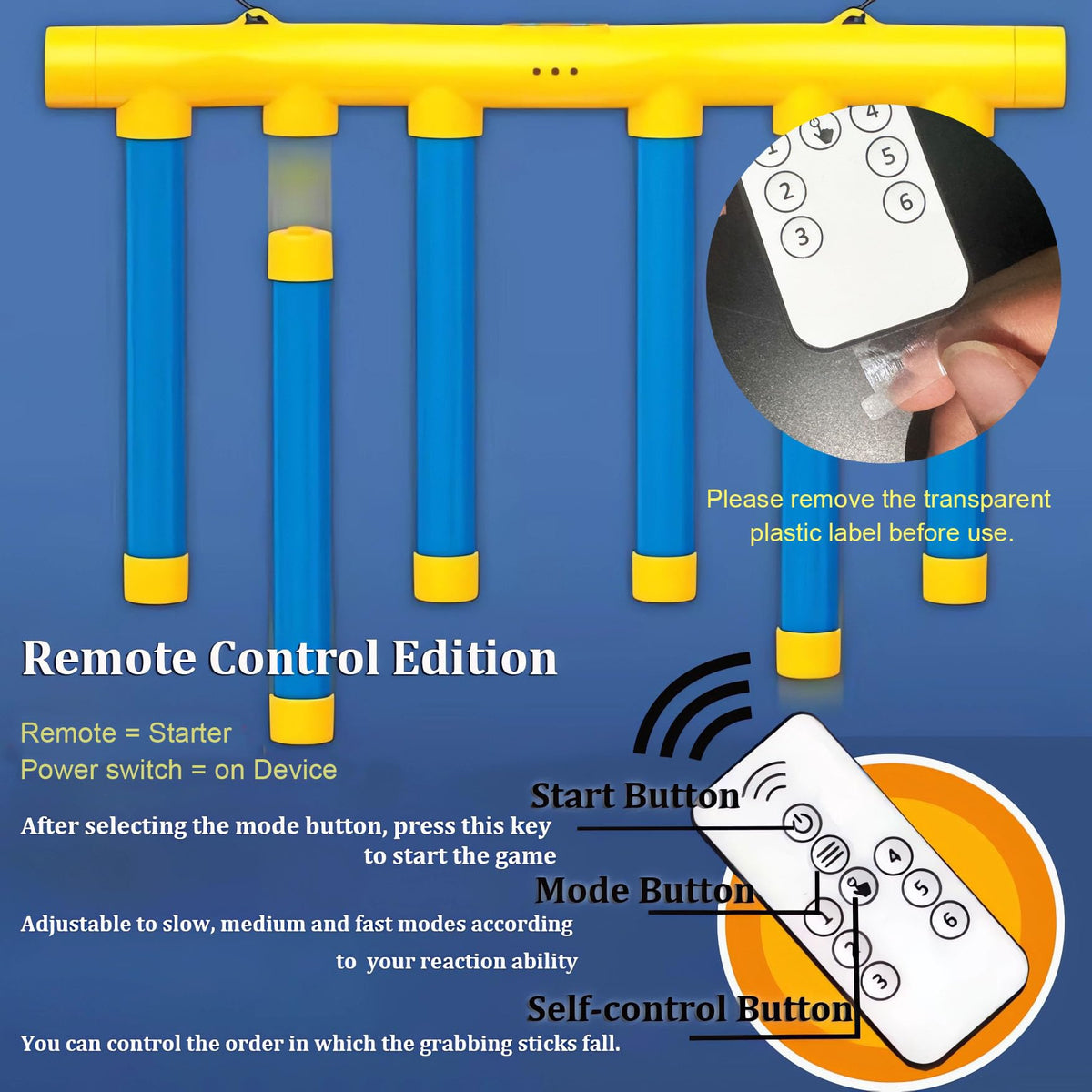 Tendry Reflex Drop Sticks Challenge Game, Hand Eye Coordination Training Toy, Upgrade Remote Control 3 Adjustable Speed