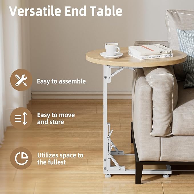 Elbourn Folding Side Table End Couch Tables, C-Shaped End Table for Living Room, Small End Table for Bedroom, Coffee Table(Nature Wood Color)