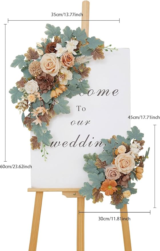 Wedding Welcome Signs Floral(Pack of 2)，Wedding Arch Flowers for Wedding Decorations and Reception Backdrop Decoration(New Coffee)