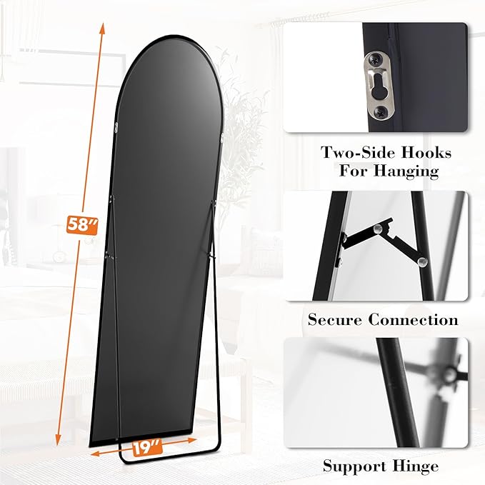 Sweetcrispy 58"x19" Arched Full Length Mirror, Leaning or Standing Full Body