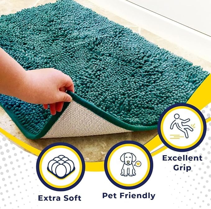 Muddy Mat® | Super Water Absorbent Door Mat Indoor, Microfiber Quick Dry Chenille Entryway Rug, Slip Resistant Front Door Mat, Indoor Mats for Entryway, Machine Washable Pet Rug, Teal 36"x60"
