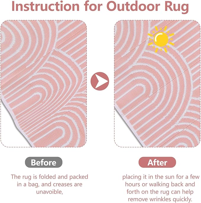 Anidaroel Patio Rugs Outdoor 6’x9’ Clearance Waterproof, Reversible Rainbow Outdoor Plastic Straw Outside Rugs, RV Outdoor Rugs for Camping, Porch, Balcony, Backyard (Pink, 6‘X9')