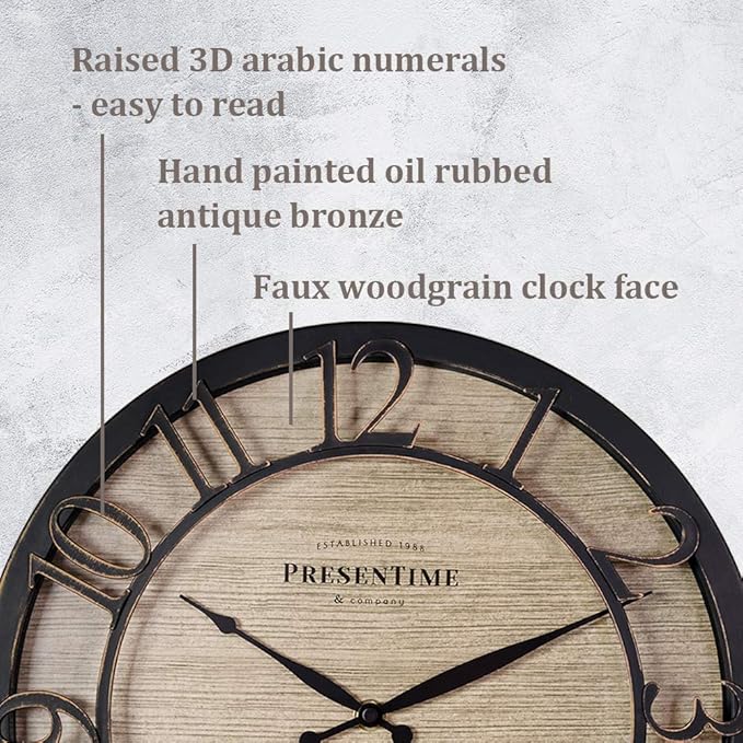 Presentime & Co 13" Farmhouse Series Wall Clock, Quartz Movement, Shiplap Style
