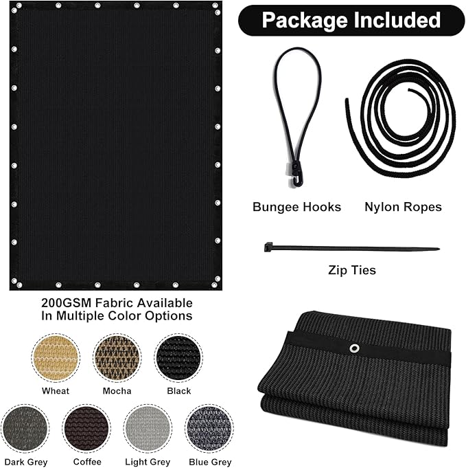 Artpuch 90% Sun Shade Cloth, 6 x 16 FT Pergola Shade Cover Canopy with Grommets, Sun Screen Fabric Tarp for Patio, Outdoor, Garden, Backyard, Black