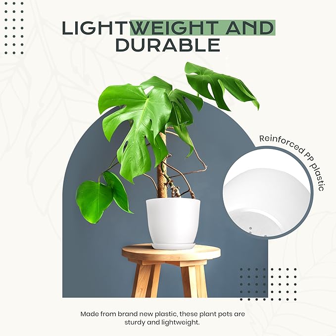 Utopia Home - Plant Pots Indoor with Drainage - 7/6.6/6/5.3/4.8 Inches Flower Pots for Indoor Planter - 10 Pack Plastic Planters - Ideal for Stocking Stuffers or Home Christmas Decorations - White