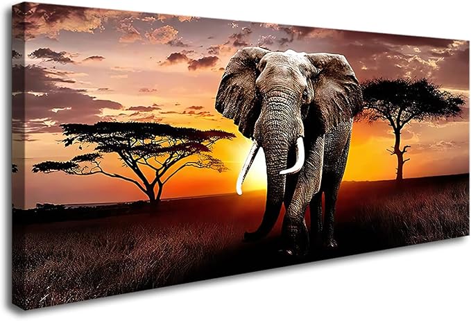 XXMWallArt FC3075 Canvas Wall Art Elephant Picture African Wild Animals Artwork Painting Print for Living Room Bedroom Kitchen Home and Office Wall Decor