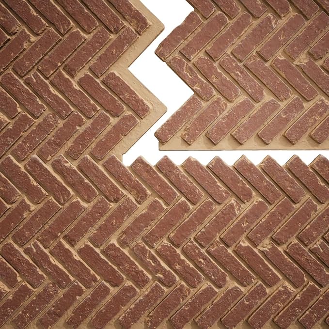 EverStone Herringbone Faux Brick Panel, 46 1/2"W x 25 1/4"H x 1"D, Cabernet