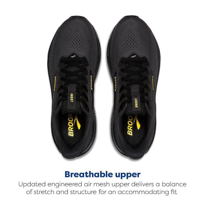 Brooks Men’s Ghost 17 Neutral Running Shoe - Ebony/Black/Yellow - 12.5 Medium