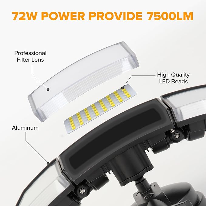 LUTEC 2 Pack 72W 7500LM LED Security Lights Motion Sensor Light Outdoor