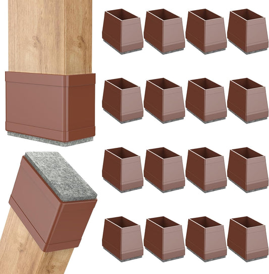 Rectangle Chair Leg Protectors for Hardwood Floors,16 PCS Silicone Covers to Protect Wood Tile Floors Felt Pads Furniture Leg Caps Reduce Noise. Easy to Move.(Brown,2 x 4 Inch,Rectangle)