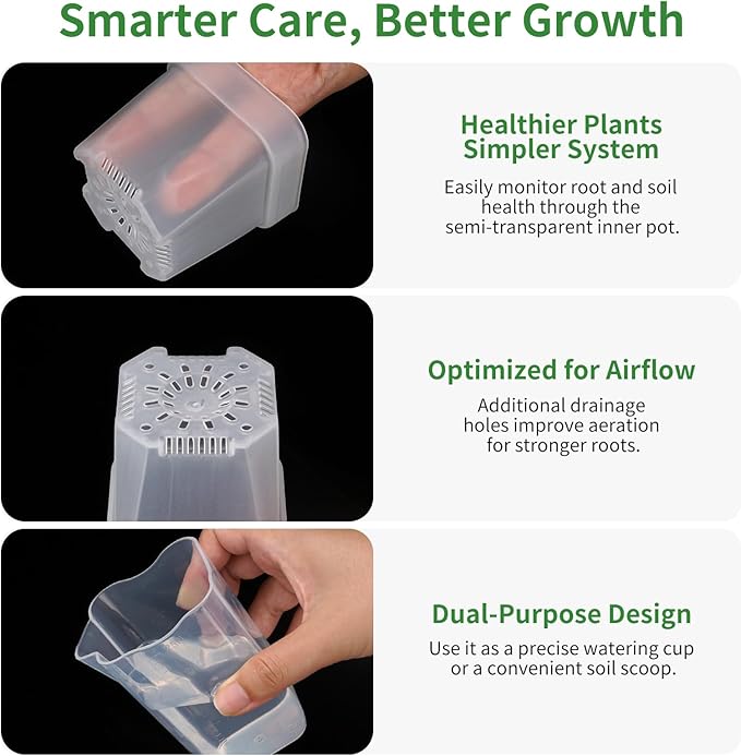 10 Pack 2.5" Self Watering Pots for Indoor Plants, Mini Clear Plastic Planters Water Level Indicator, with Drainage Holes, Cuttings, Seedlings, Herbs, African Violets