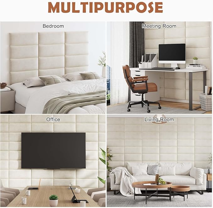 IFNOW Wall Mounted Upholstered Headboard Queen, 3D Peel and Stick Soundproof