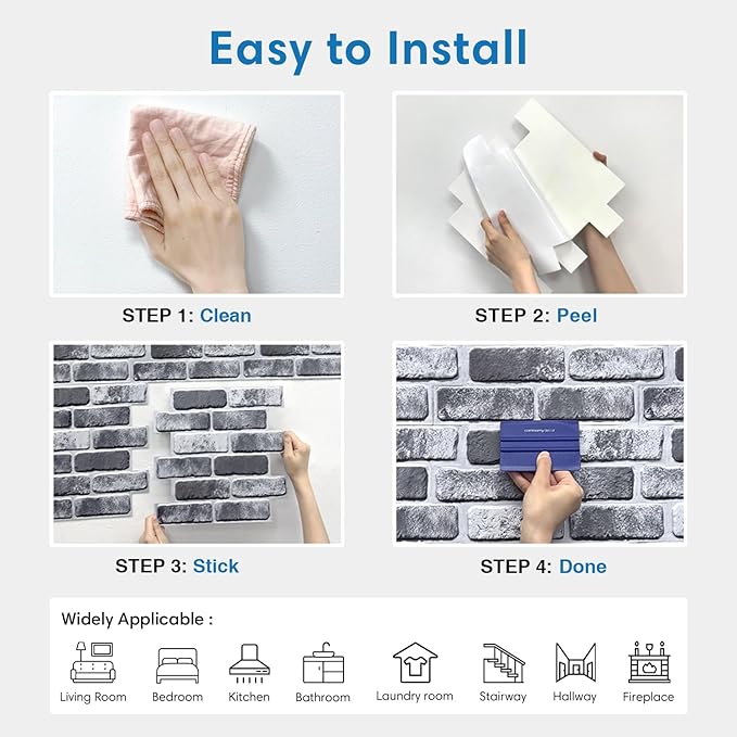 COMSTICKC 3D Gray Brick Wall Panels, Peel and Stick Brick Tiles, Small Size