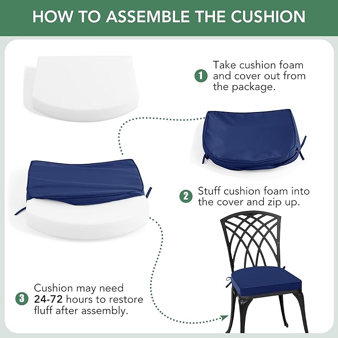 Outdoor Chair Cushions Set of 4: Waterproof & Fade Resistant Patio Furniture Cushions - 19 x 19 x 2 Inch Non Slip Round Corner Seat Cushion Pads with Removable Cover for Garden Yard Lawn, Navy Blue