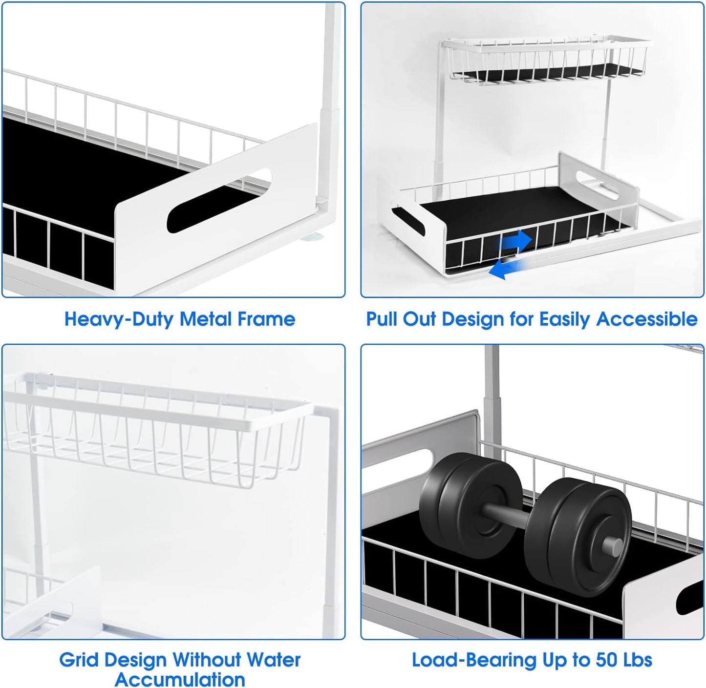 Under Sink Organizer, 2 Tier Under Sink Organizers and Storage Multi-Purpose Under Sink Storage for Bathroom Kitchen (White)