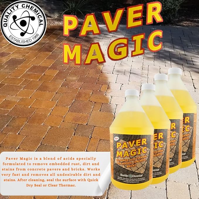 Quality Chemical Paver Magic - High Power Concrete, Brick and Paver Cleaner - Outdoor Stain Remover - 128 oz (Pack of 4)