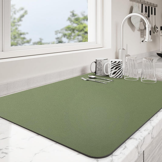 Dish Drying Mat for Kitchen Counter | Coffee Bar Mat for Countertops | Heat Resistant Drainer Mat with Non-slip Rubber Backed | Hide Stain Kitchen Absorbent Draining Mat | Green 16"x24"