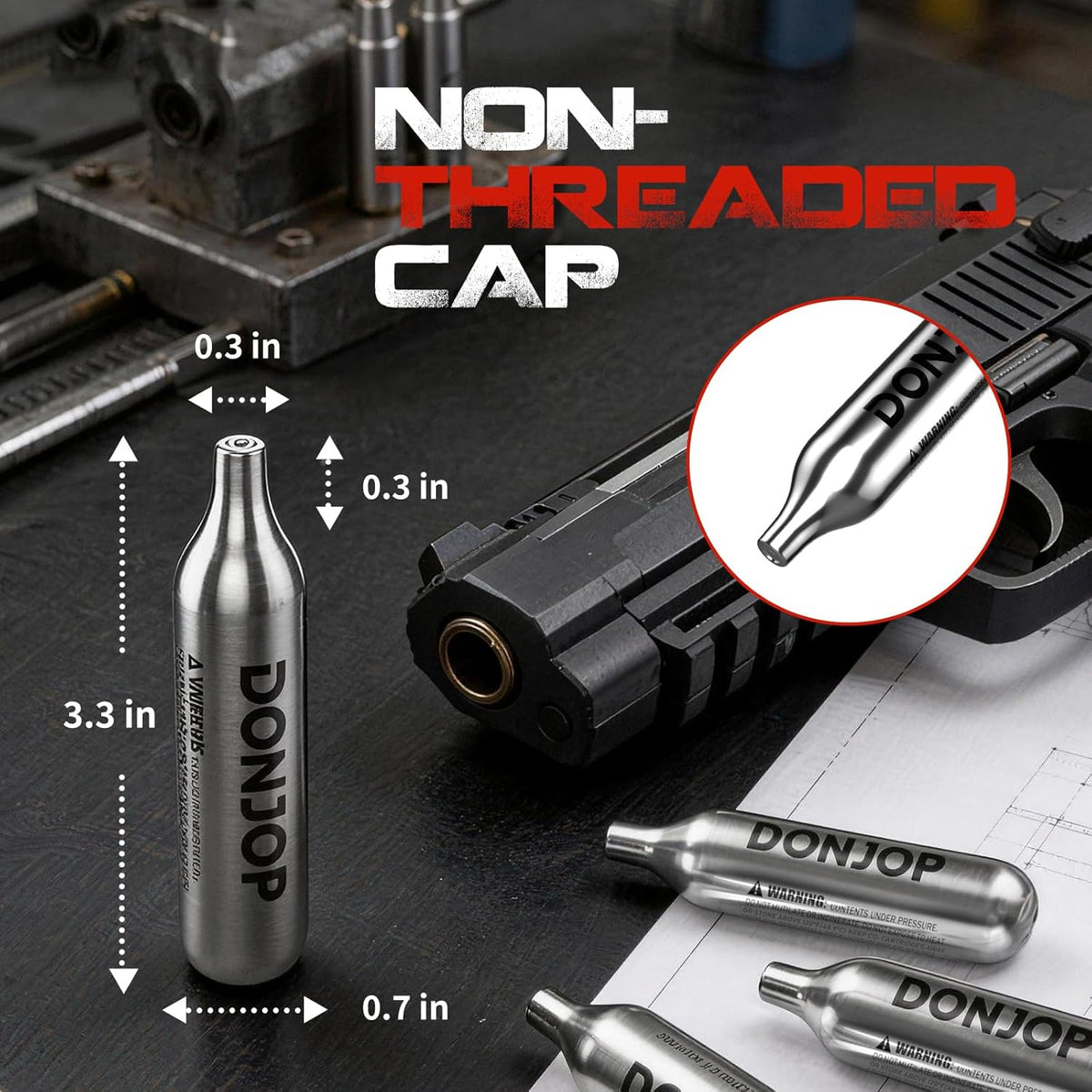 Skiennix 12G CO2 Cartridges - Non-Threaded Design for BB Guns, Airsoft Pistols & Paintball | Snug Fit & Solid Seal