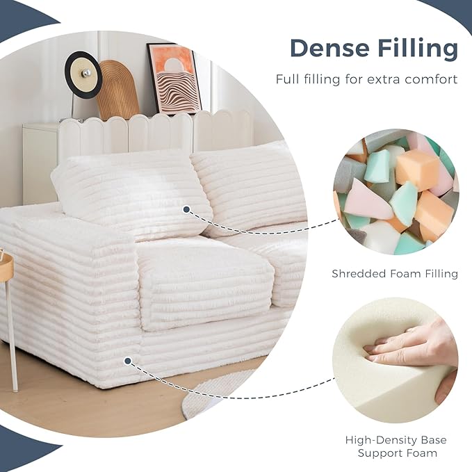 MAXYOYO Bean Bag Chair for Adults, Upholstered Loveseat Floor Sofa with Pillows and Armrests, Large Bean Bag Sofa Plush Couch for Bedroom Living Room, Beige