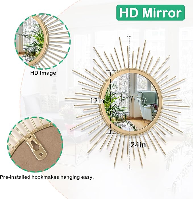 Gold Mirrors for Wall Metal Sunburst Wall Mirrors Home Décor Decorative Hanging