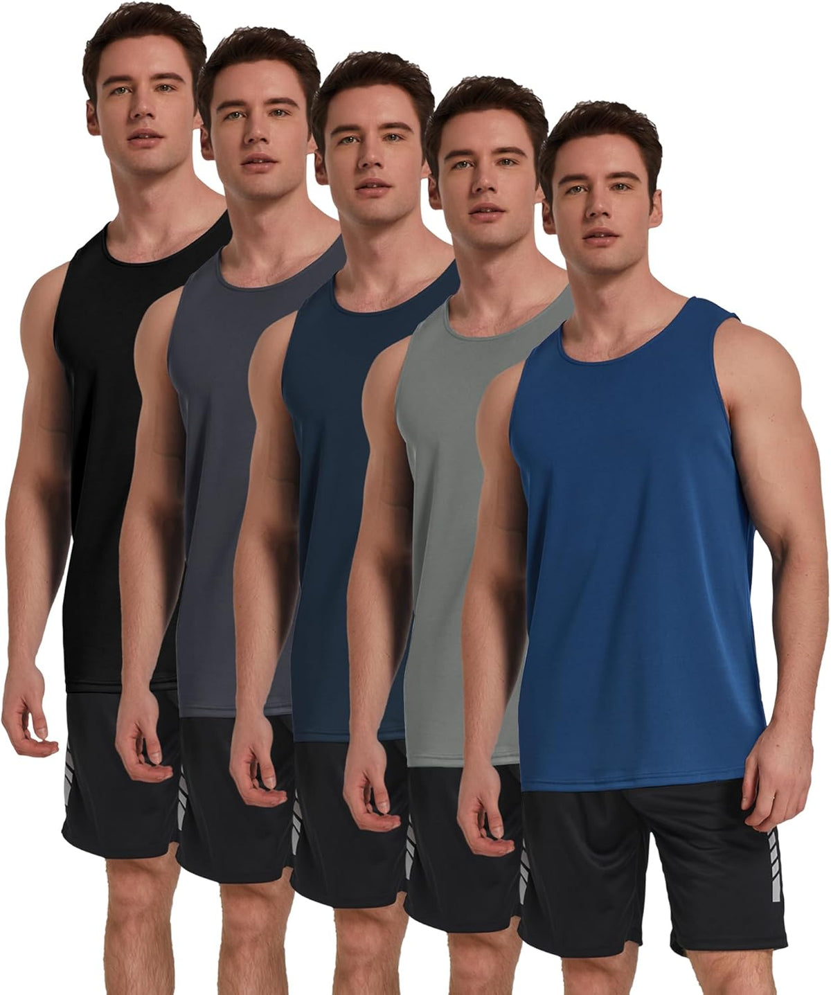 TELALEO Men's Workout Tank Tops - 5 Pack Sleeveless Mesh Gym Shirts | Quick Dry in Black, Gray, Navy & Blue