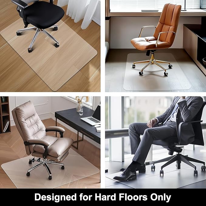Kuyal Office Chair Mat for Hardwood Floor, 46'' x72'' Rectangle Transparent Desk Thick Durable Chair Mat for Rolling Chairs, Easy Glide, Floor-Protector