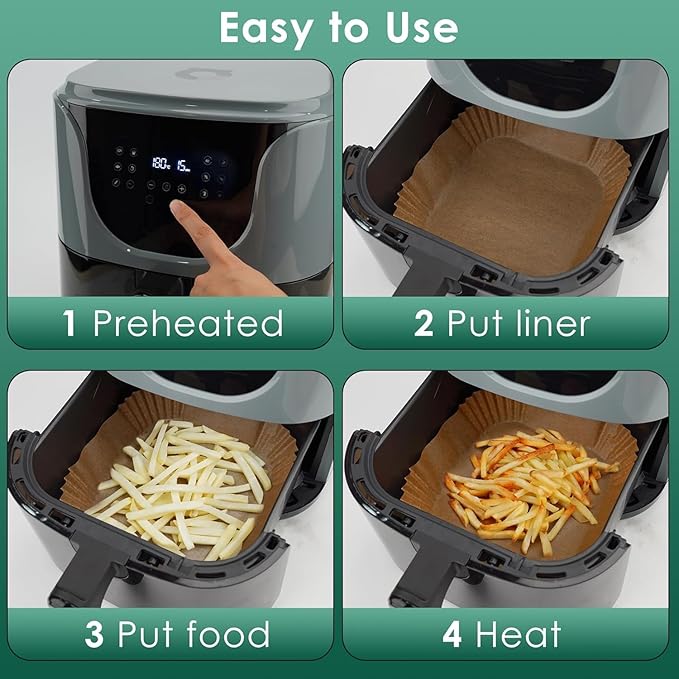 500 Pcs Air Fryer Paper Liners, 8" Square Air Fryer Liners Disposable, Heavy-Duty Parchment Paper for 5-8 qt Airfryer Basket, Non-Stick & Grease-Proof Baking Liner for Oven Pan