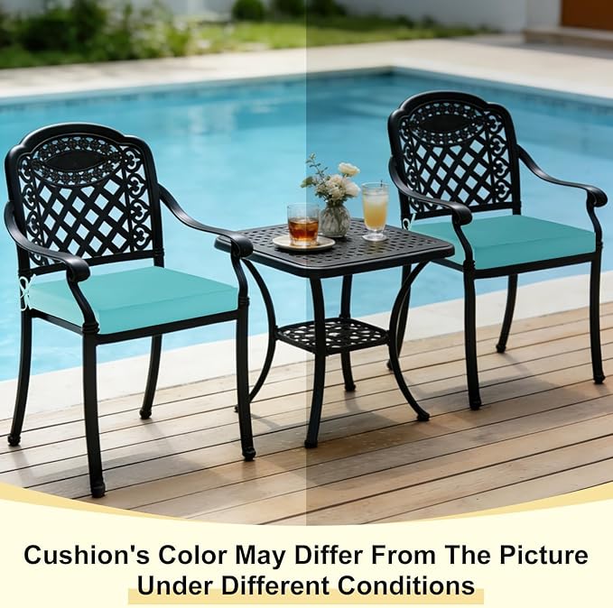 downluxe Waterproof Outdoor Chair Cushions for Patio Furniture, 22" x 22" x 3" Patio Chair Cushion with Adjustable Ties & Portable Handle, Square Outdoor Cushion with Removable Cover, Teal, 2 Pack
