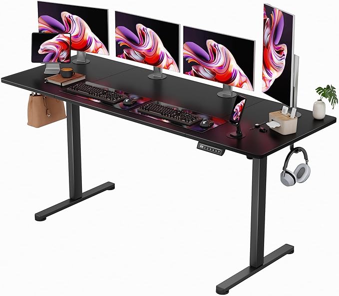 Furmax Electric Standing Desk, 63 x 24 Inches Sit Stand up Desk, Sit Stand Height Adjustable Home Office Desk with 4 Height Position Memory - with Splice Board (Black, 63)