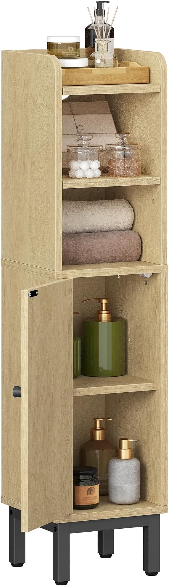 Bathroom Storage Cabinet, Small Corner Floor Cabinet with Door and Shelves, Narrow Toilet Paper Holder, Bathroom Organizer with Adjustable Shelf, for Small Spaces, Yellow BC08202B