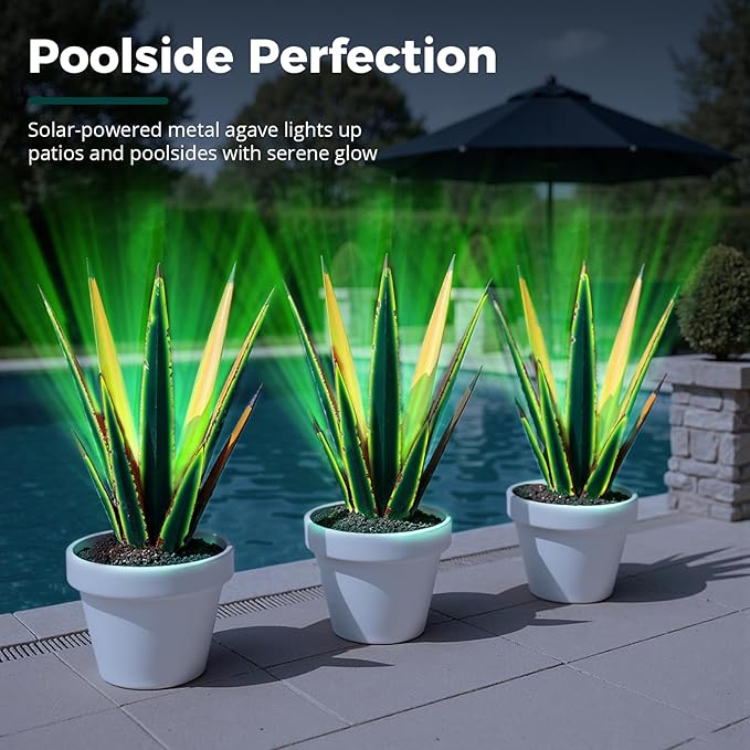 KODIBO 24” Large Solar Metal Agave Plants Outdoor Decor, Tequila Rustic Sculpture Outdoor Statues, Garden Sculpture for Patio Path Courtyard and Lawn