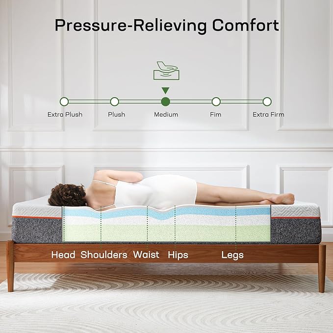 Marsail 6 Inch Twin Size Mattress, Cooling Gel Memory Foam, Fiberglass Free Breathable Cooling Bed Twin Mattress, Medium-Firm in A Box