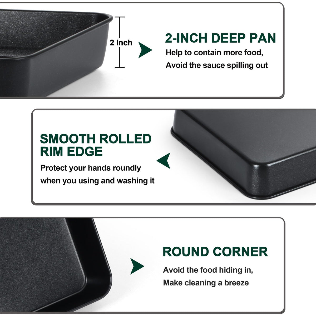 P&P CHEF Toaster Oven Pan with Lid, Nonstick Cake Lasagna Pan Rectangular Tray for Baking Roasting Storing, Stainless Steel Core & Plastic Cover, Oven & Freezer Safe, (9.4 Inch, 2Pcs)
