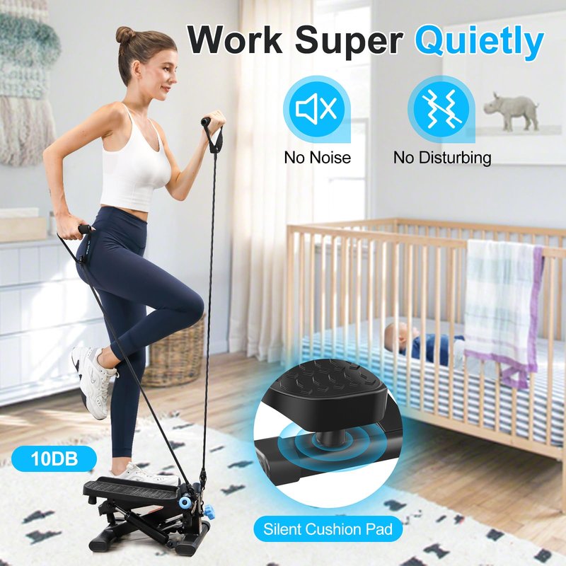 DLAEIOK Steppers for Exercise at Home, Twist Stepper with 350LBS Loading Capacity, Mini Stepper with Resistance Bands, Hydraulic Fitness Stair Stepper for Home with LCD Monitor