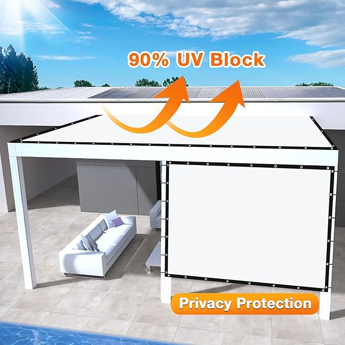 Artpuch Outdoor Pergola Shade Cover 8' X 10' Sun Shade Cloth with Grommets, 90% UV Protection Canopy Patio Privacy Screen (Customized Available) GN107, White
