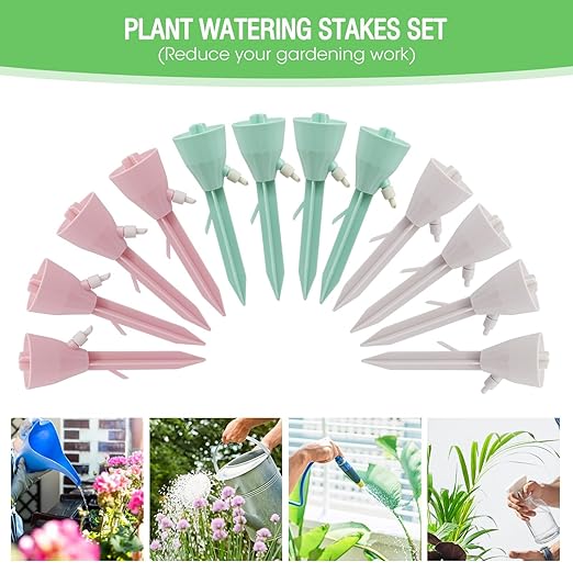 MYMULIKE 12 Pack Self Watering Planter Drip, Slow Watering for Plants Flowerpot, Plant Watering Spikes with Control Valve Switch Automatic Watering System, Plant Watering Devices for Flowerpot Plants