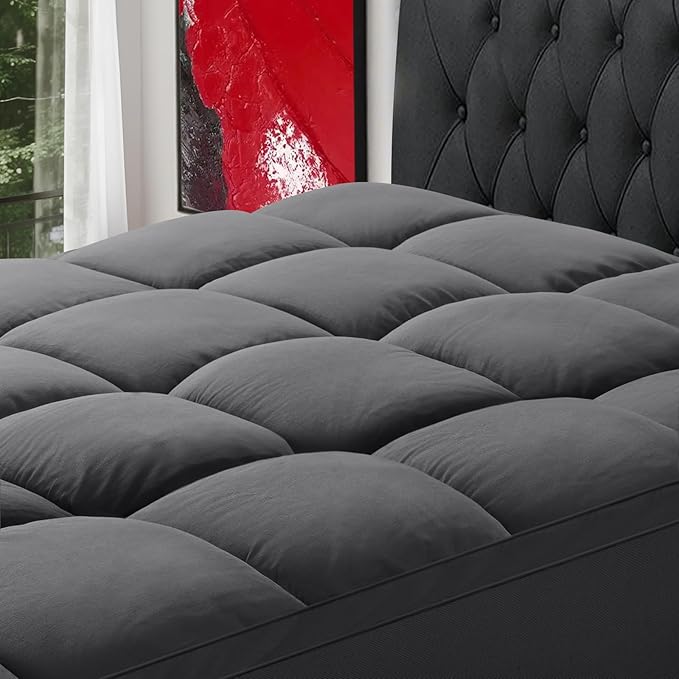 SOPAT Mattress Topper Queen Size Extra Thick Mattress Pad 8-21" Deep Pocket Soft Down Alternative Fill Mattress Protector Pillow Top Mattress Cover (60x80 Inches, Dark Grey)