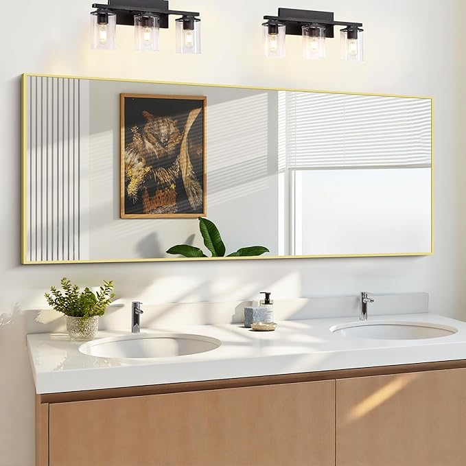 KOCUUY Large Gold Bathroom Mirror, HD Tempered Glass, Anti-Rust Frame, Modern