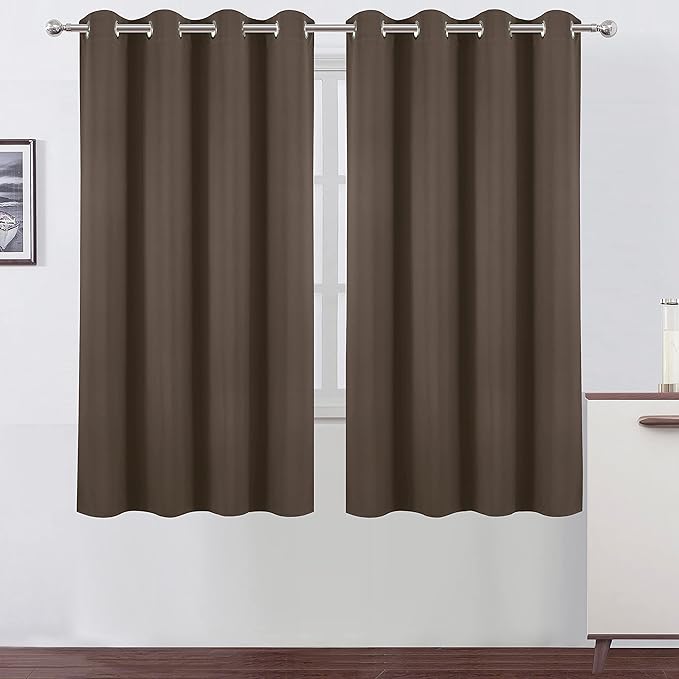 LEMOMO Chocolate Brown Blackout Curtains 66 x 63 Inch Length/Set of 2 Curtain