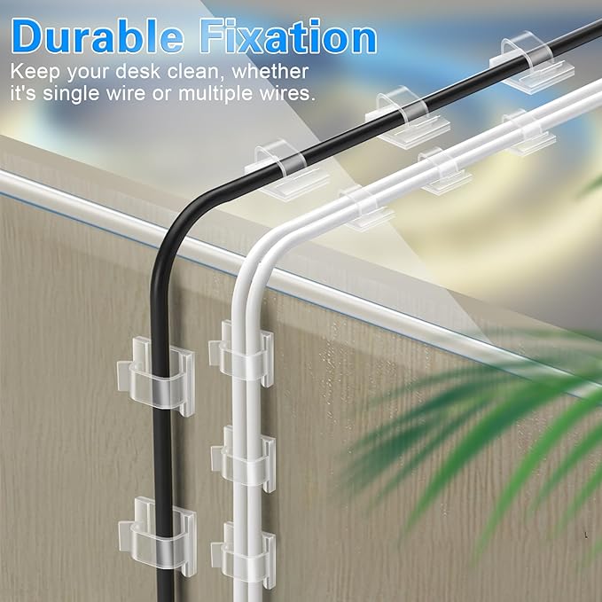60 PCS XHF 5/8” Adhesive Cable Wire Clips Clear, Outdoor Christmas Light Clips, Cable Staples Cable Management Wire Organizer Cord Holder for Under Desk, Car, Wall, TV PC Ethernet Cable
