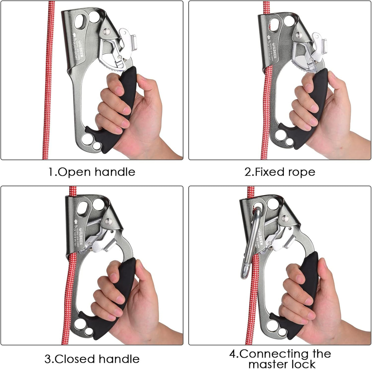WILDKEN Climbing Hand Ascender Outdoor Mountaineering Tree Arborist Climbing Rappelling Equip Hand Ascender for 8-14MM Rope Left Right Hand Ascender