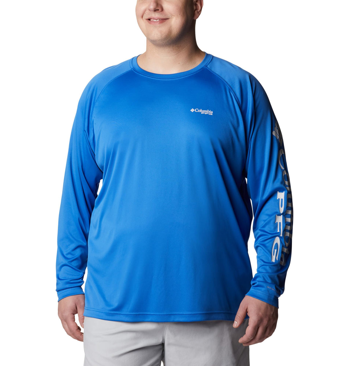 Columbia Men's PFG Terminal Tackle Long Sleeve Fishing Shirt, Vivid Blue/Cool Grey Logo, Large Tall