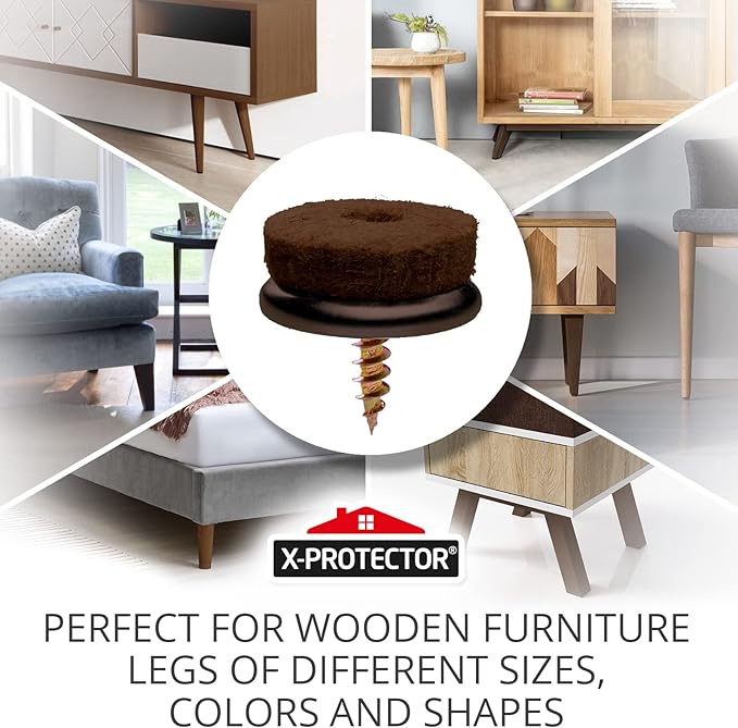 Screw-On Felt Furniture Pads X-Protector 24 PCS - 1.1” Chair Leg Floor Protectors for Hardwood Floors - Premium Chair Glides - Brown Floor Protectors for Chairs - The Best Furniture Sliders!