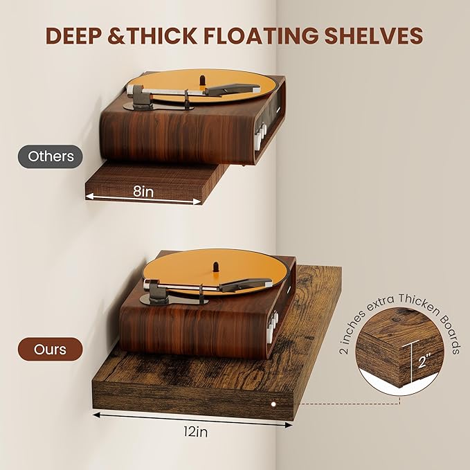 Vivelove 12" Deep Floating Shelves