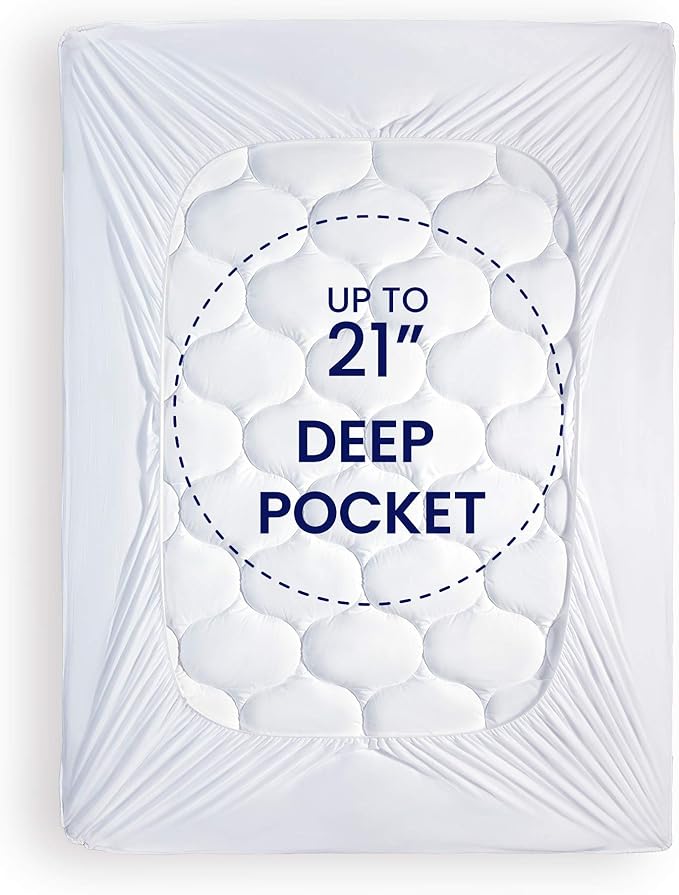 SLEEP ZONE Quilted Fitted Queen Mattress Pad Cover - Soft Fluffy Pillow Top Bed Mattress Topper Deep Pocket 8-21 inch, Queen