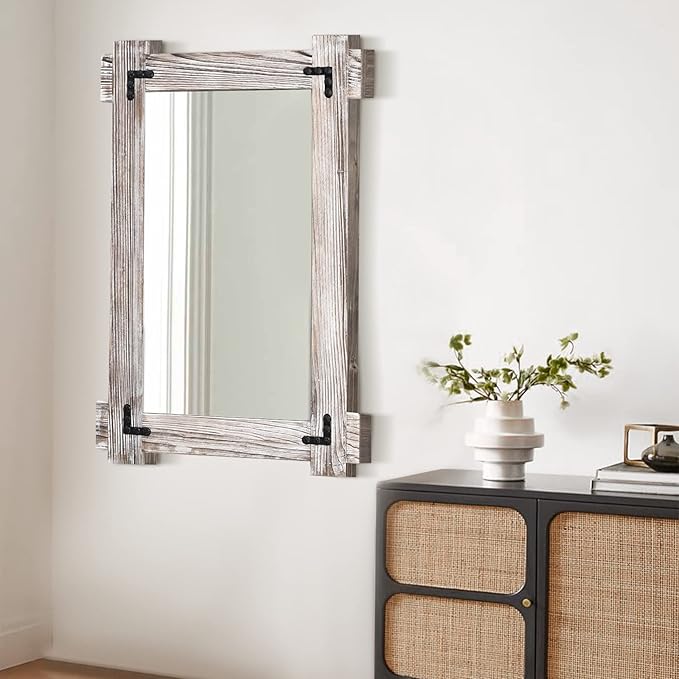 MeMoreCool White Farmhouse Bathroom Mirror 24x36 Inch, Wood Framed Decorative