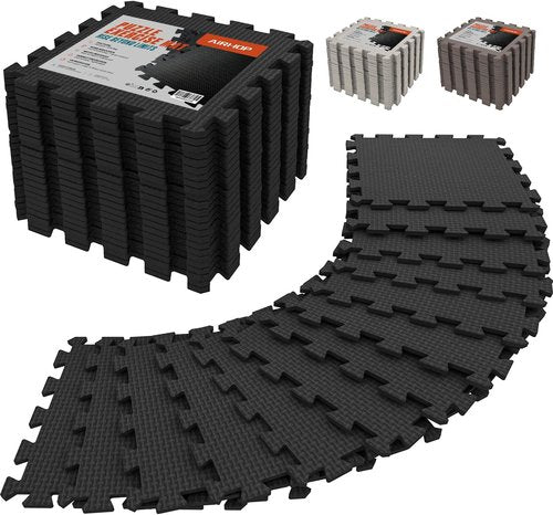 AIRHOP 18 Tiles Gym Floor Mat, EVA Foam Puzzle Gym Mat, High-Density Interlocking Foam Floor Tiles for Home Gym, Play Workout Garage Kitchen Flooring