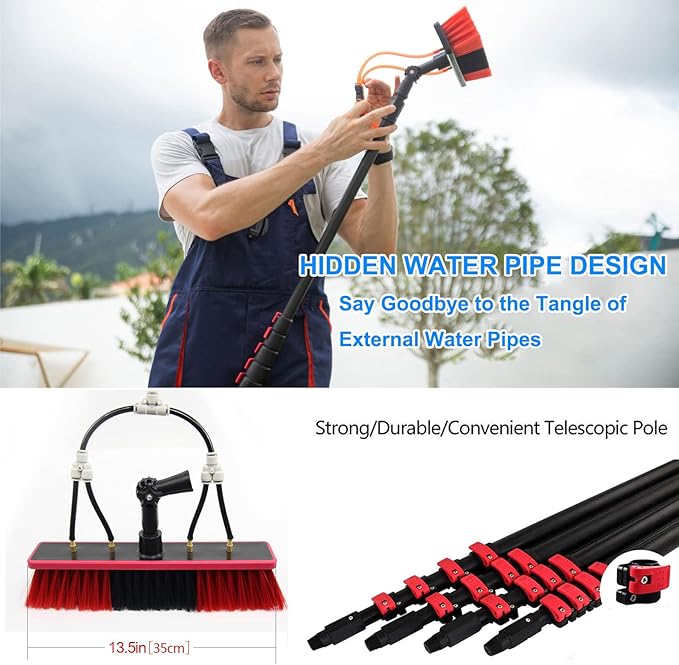 Generic 3.6-12m Window Cleaning Pole, Telescopic Window Cleaner Kit, Water/Hose Fed Pole, Window Cleaning Brush Equipment, Cleaning Photovoltaic and Solar Panels,12FT/3.6M
